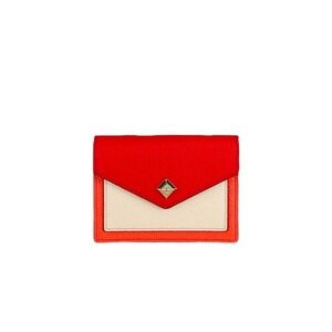MCM Red Leather Colorblock Cardholder Case Mini Wallet‎ Unisex Lux Minimalist
